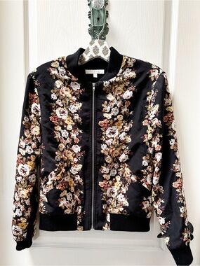 Wayf Floral Bomber Jacket in Black and Multicolor XS
